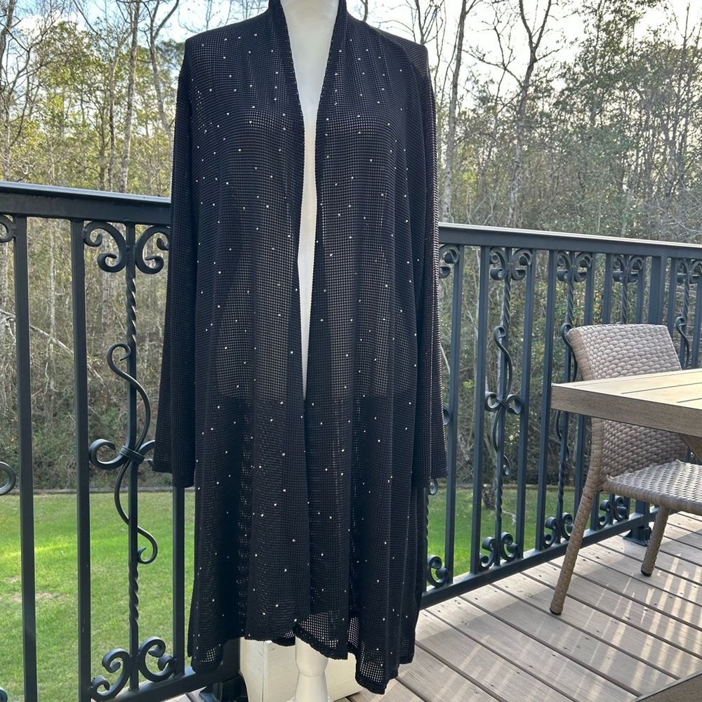 Black Open Front Mesh Cardigan 2X